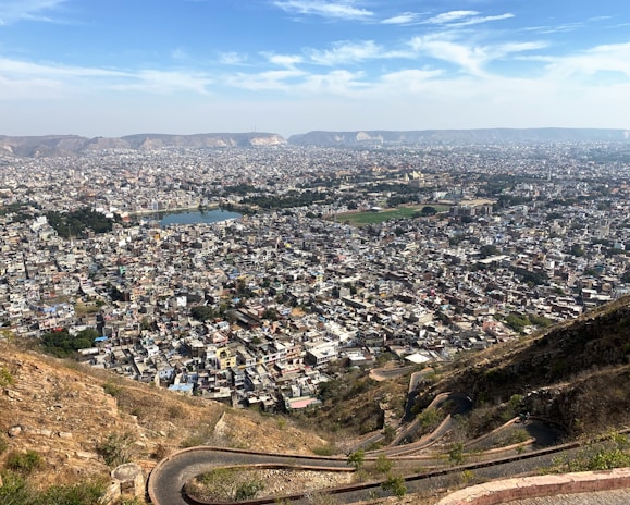 A panoramic view of Jhelum cityscape highlighting prime real estate locations.