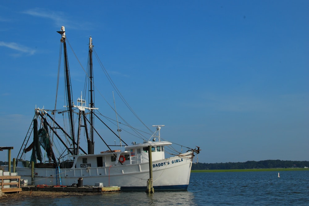 white and blue boat