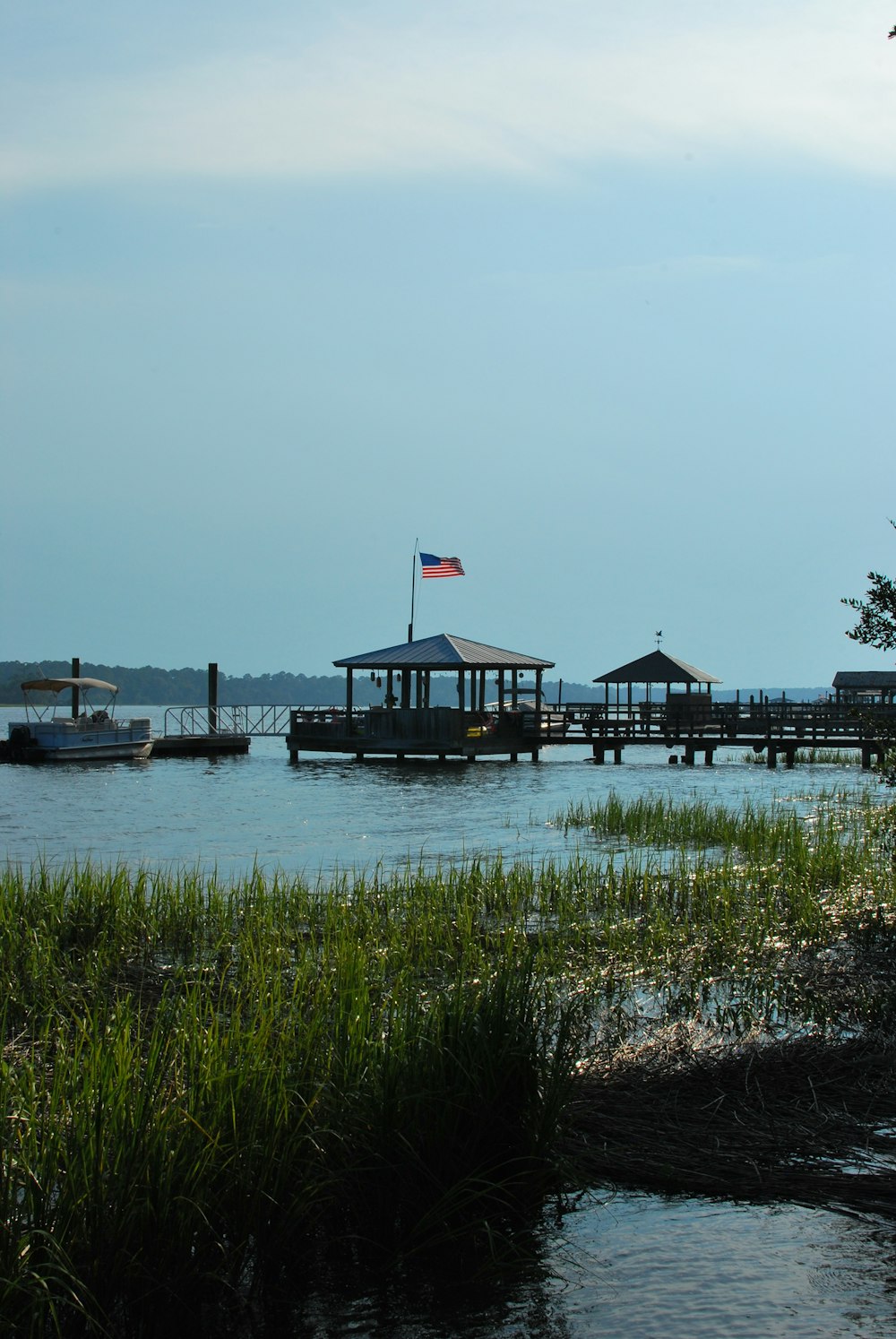 beach house with U.S.A. flag on top