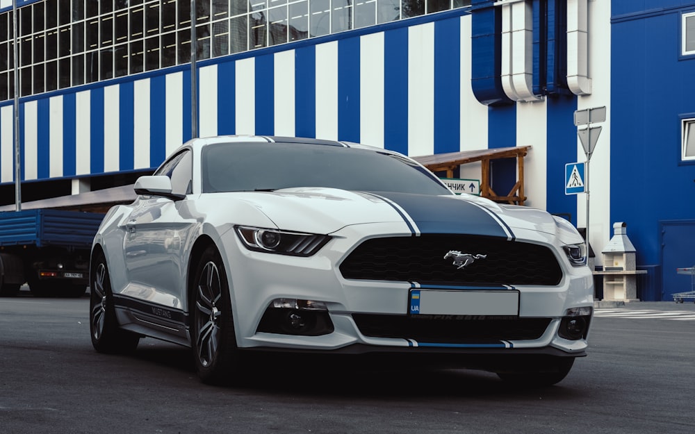 white Ford Mustang