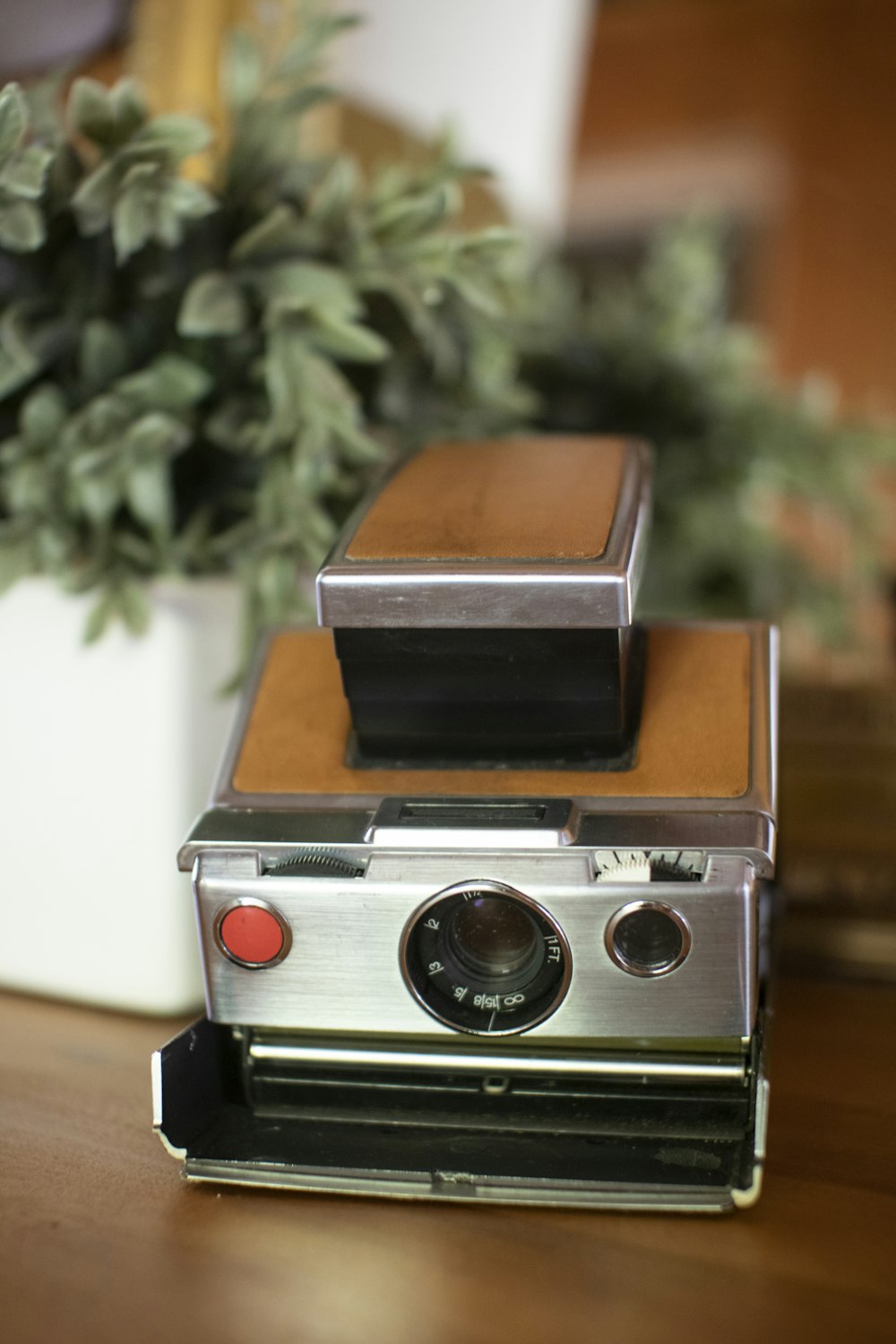 gray and brown vintage camera