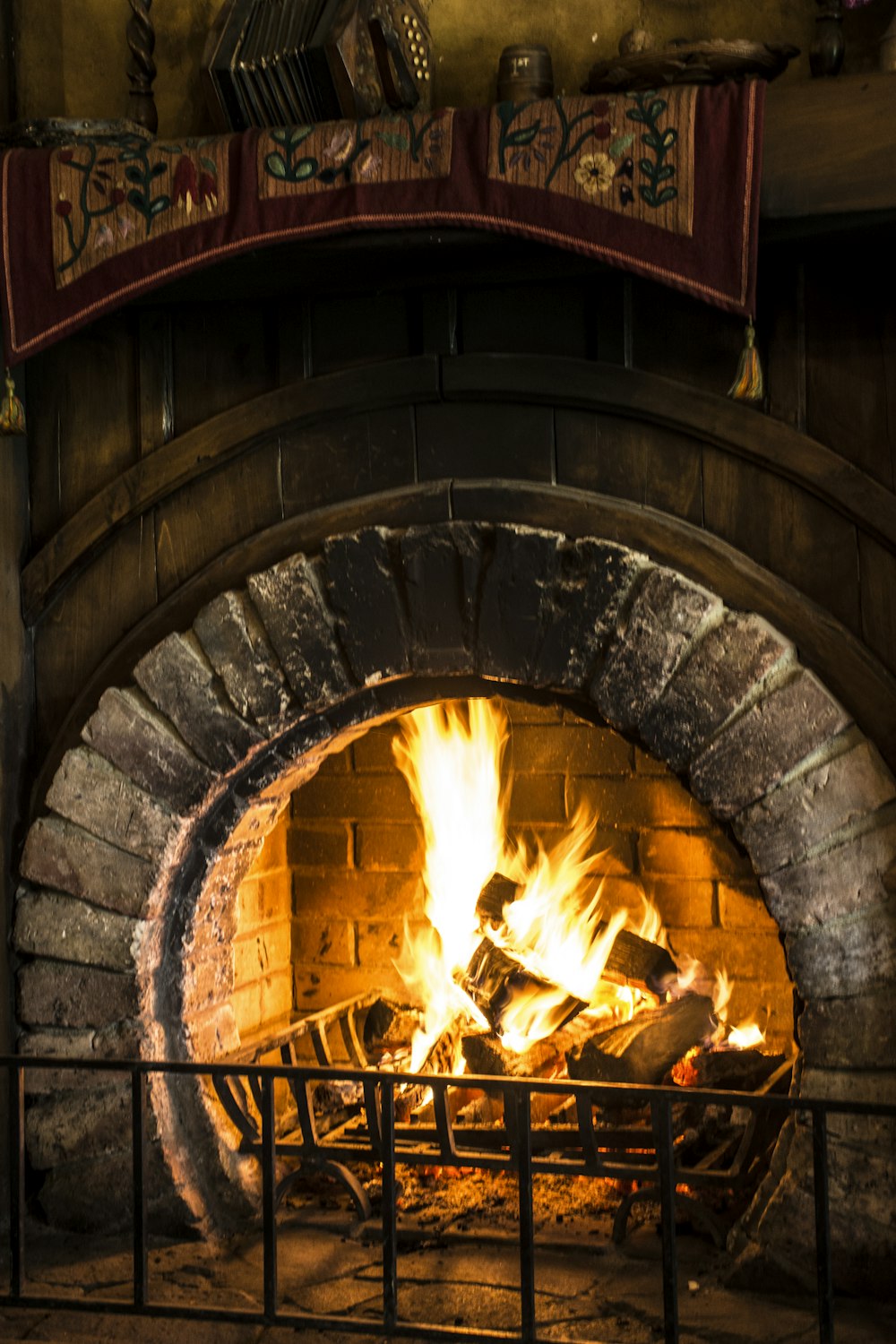 brown frame fireplace