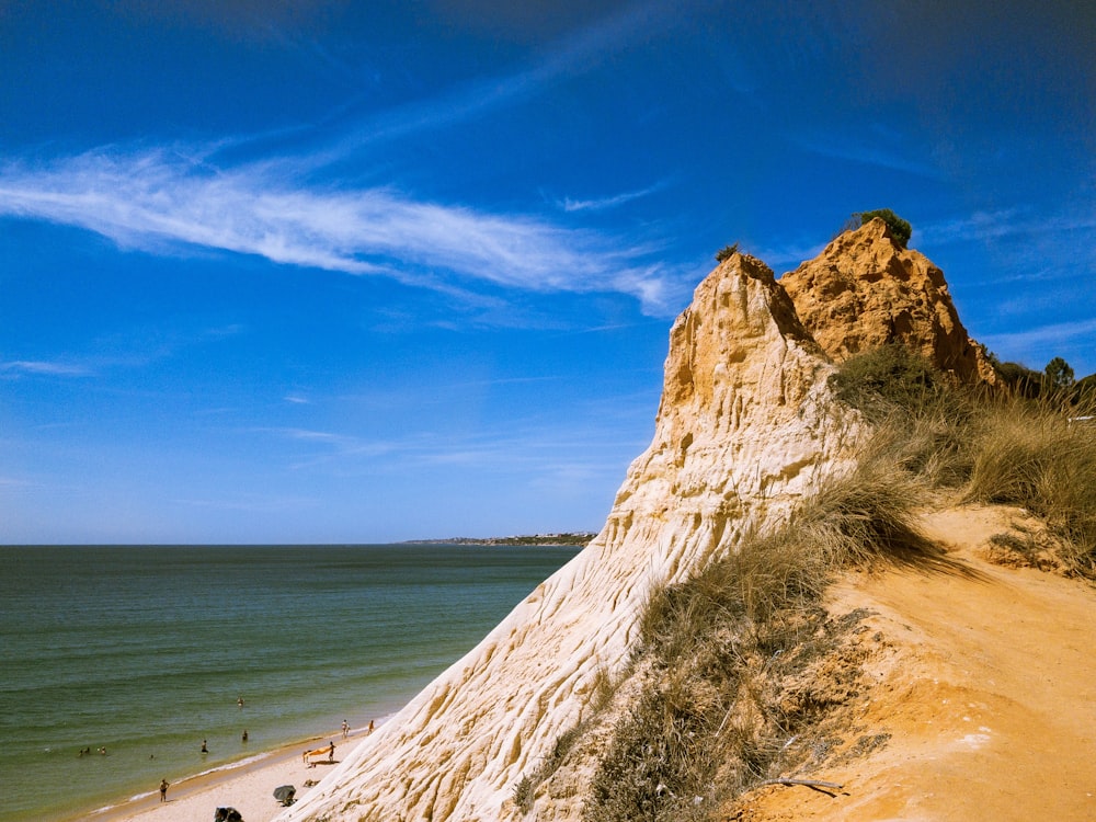 brown mountain near shore