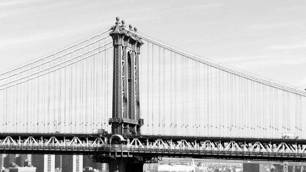 grayscale photography of Manhattan Bridge