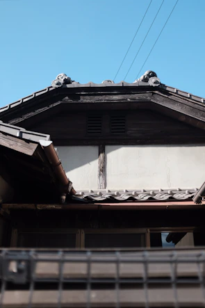 Wide shot of a traditional house with a newly repaired zinc roof.