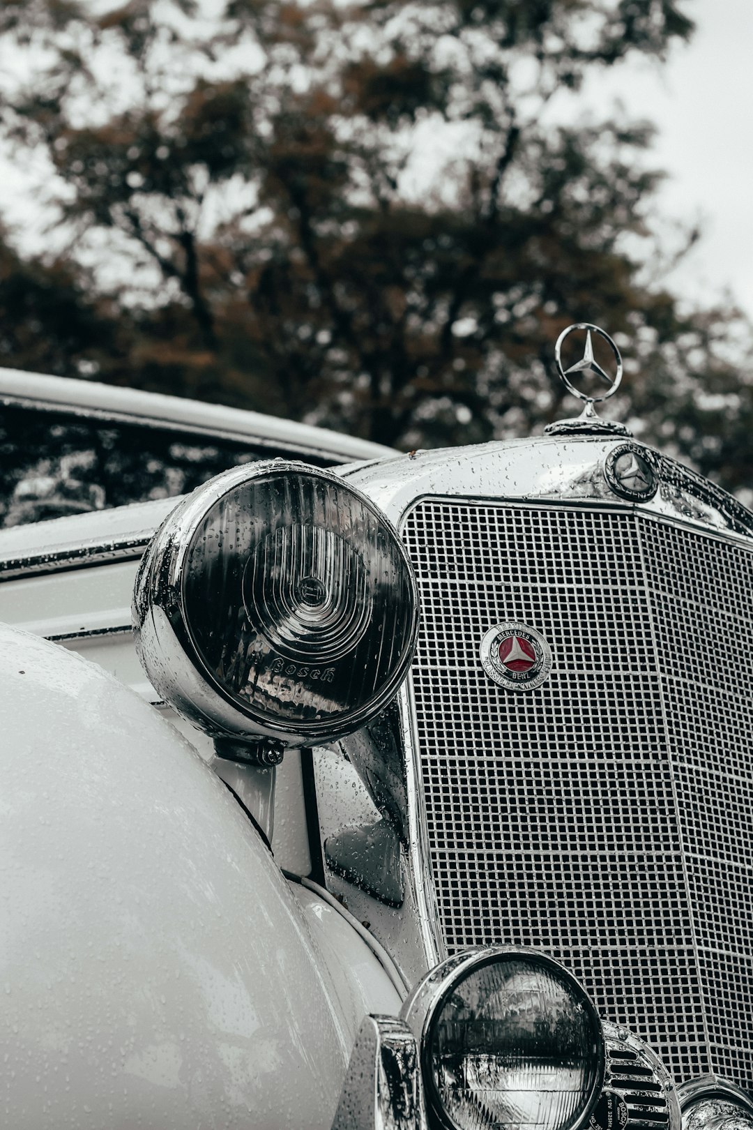 grayscale photography of classic Mercedes Benz car
