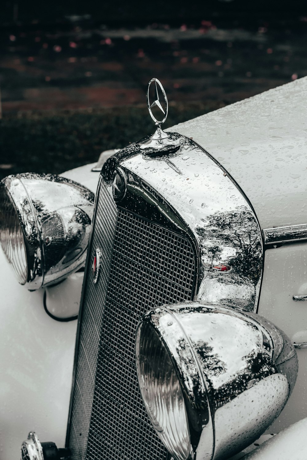 grayscale photography of classic Mercedes Benz car