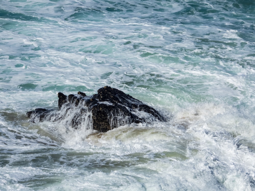sea waves crashing on rock during daytime