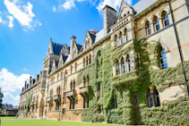 architectural photography of brown and blue house