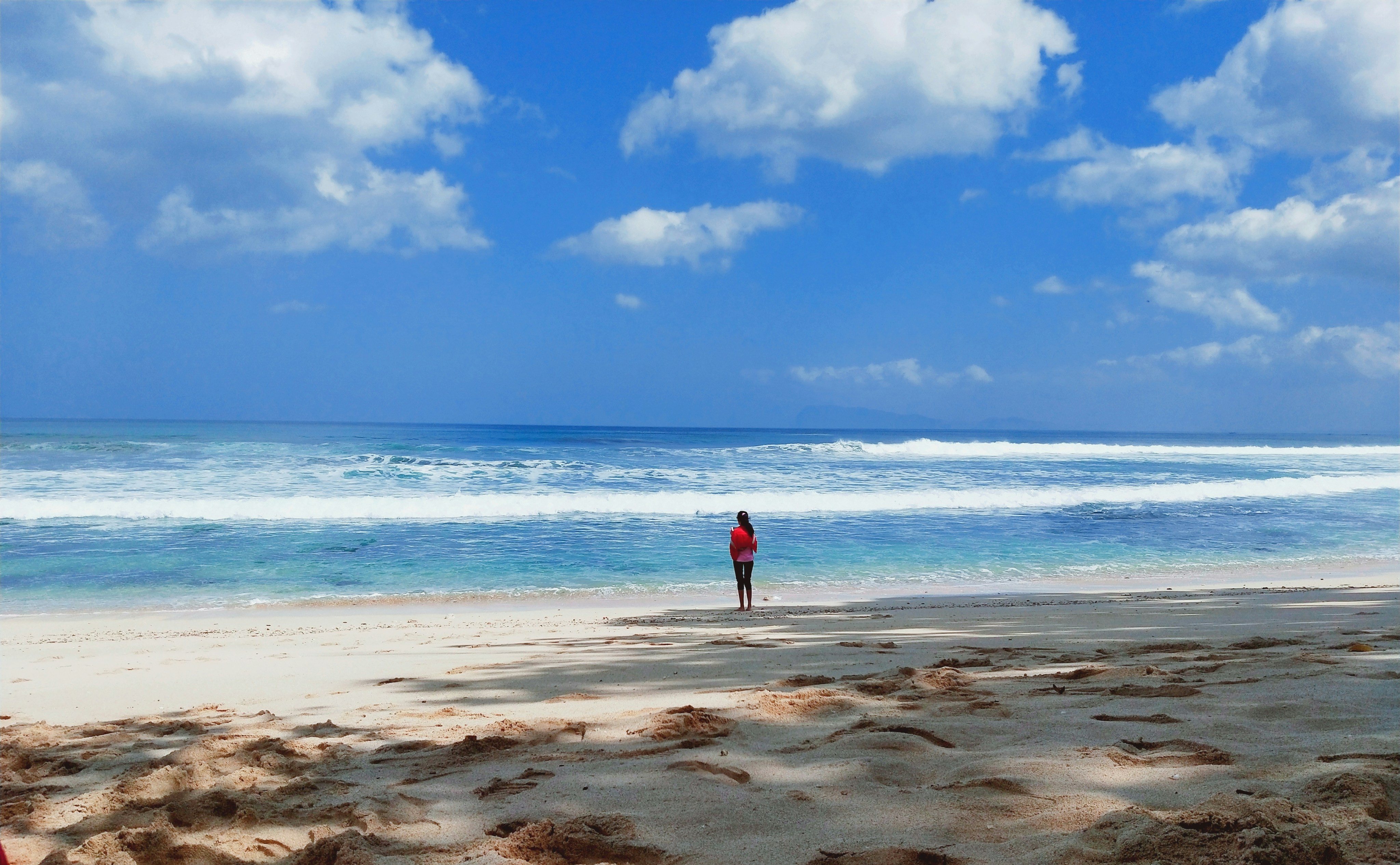 woman standing on shore at daytime