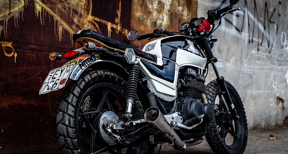 white and black motorcycle
