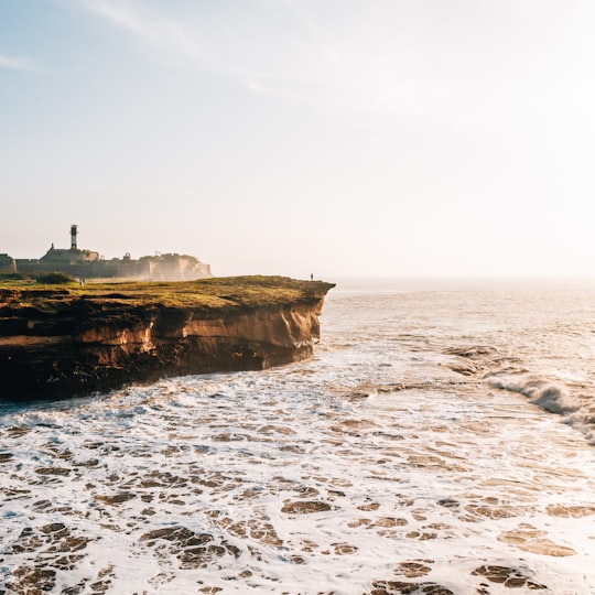 silhouette of person standing on top of mountain cliff facing on seashore during daytime in Diu India