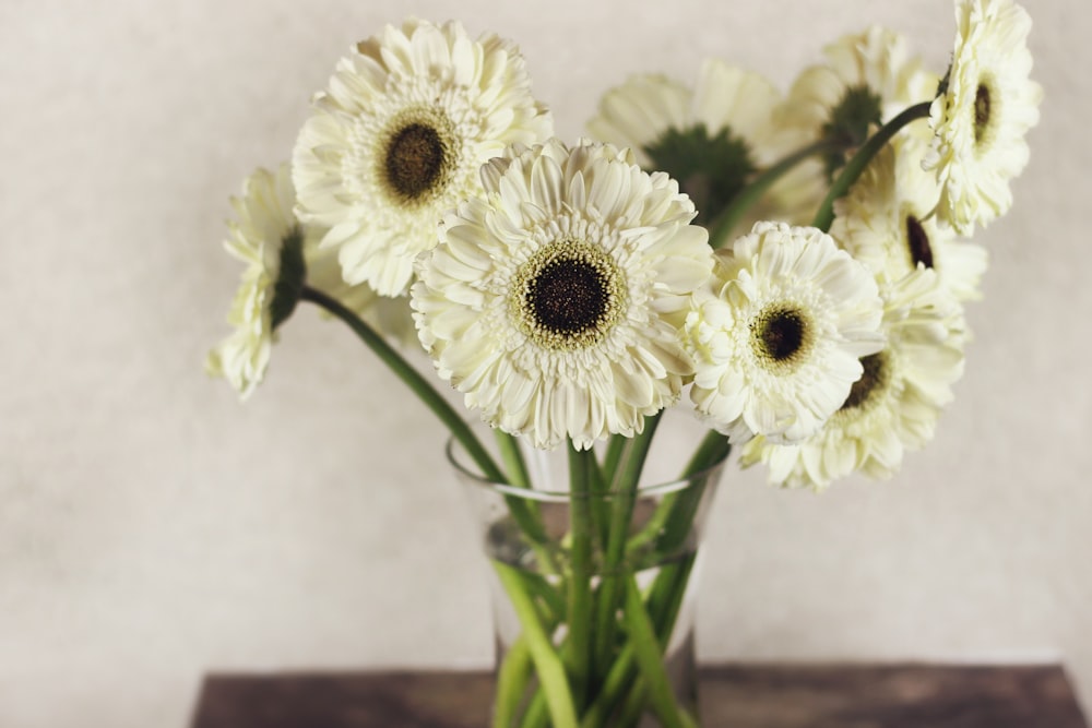 white flowers on glass vase