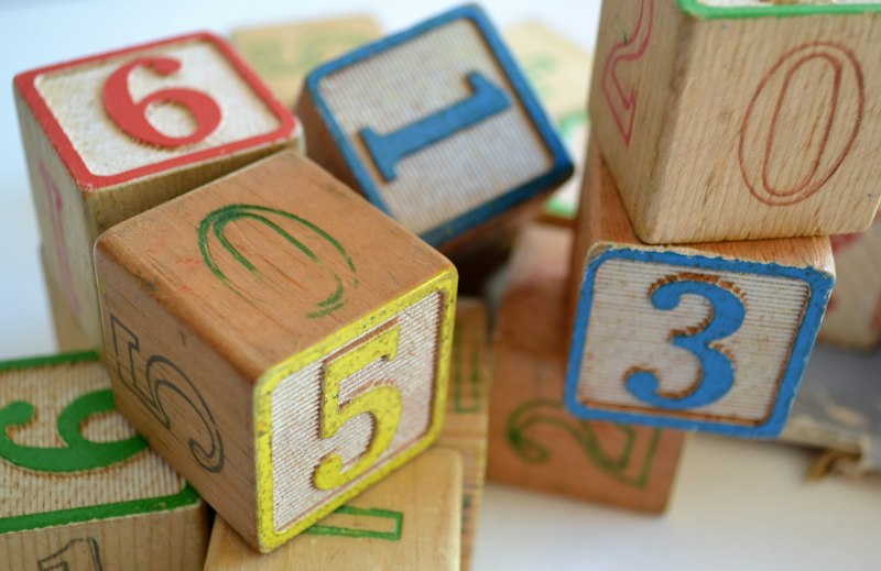 Wooden cubes printed with numbers