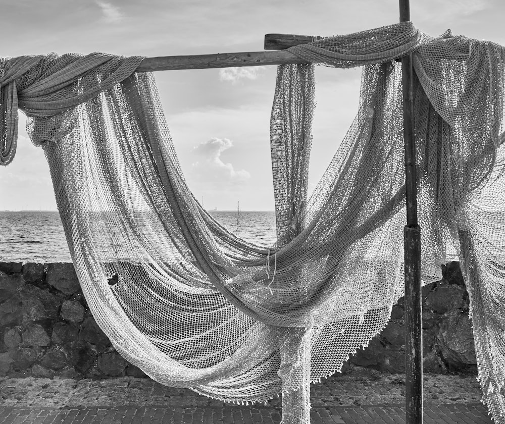 grayscale photography of fish net