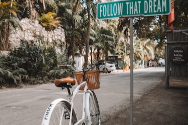 parked white bicycle