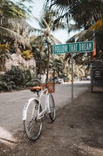 parked white bicycle