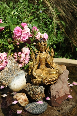 gold statue garden decor