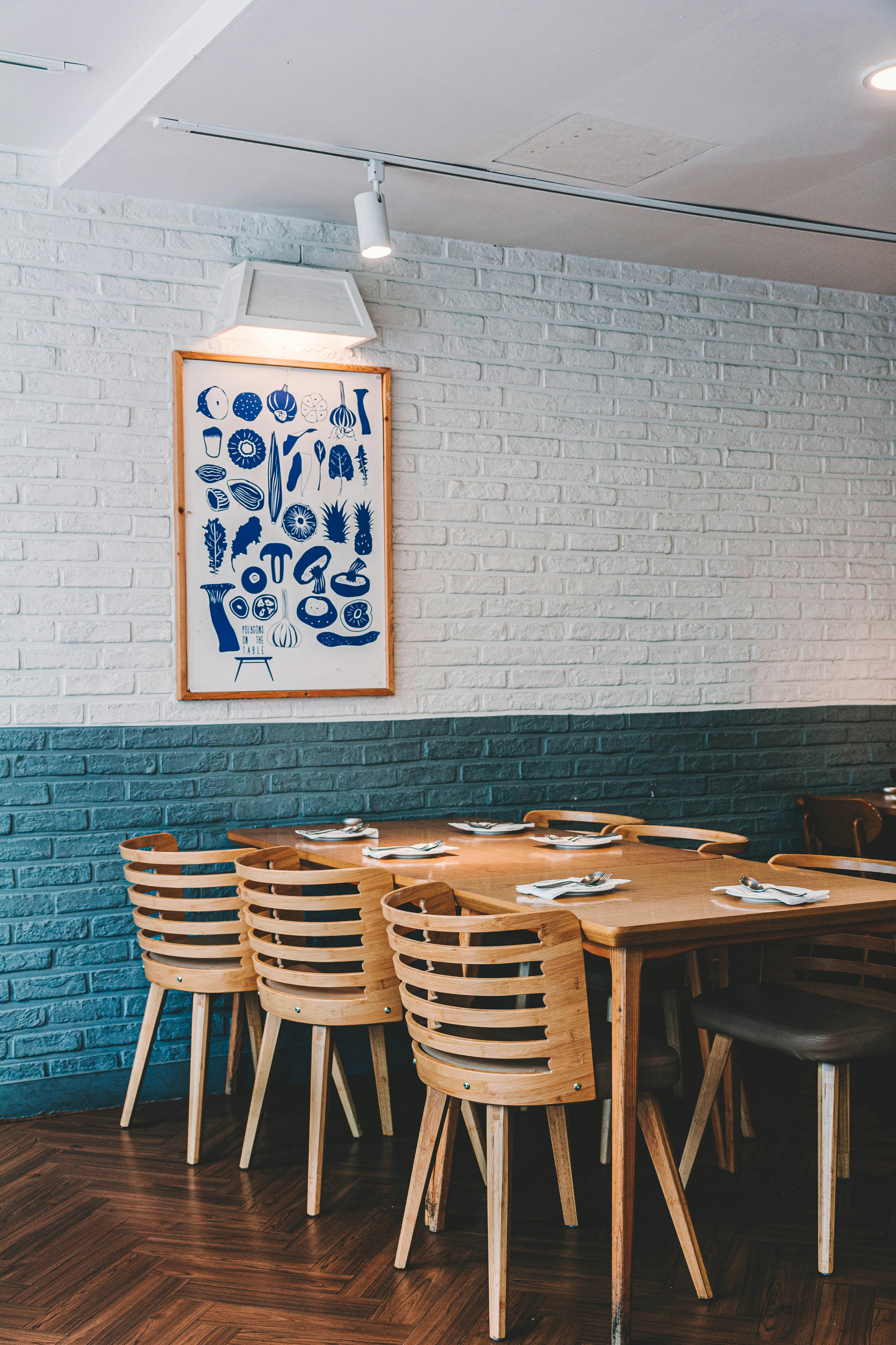 rectangular brown table with chairs set