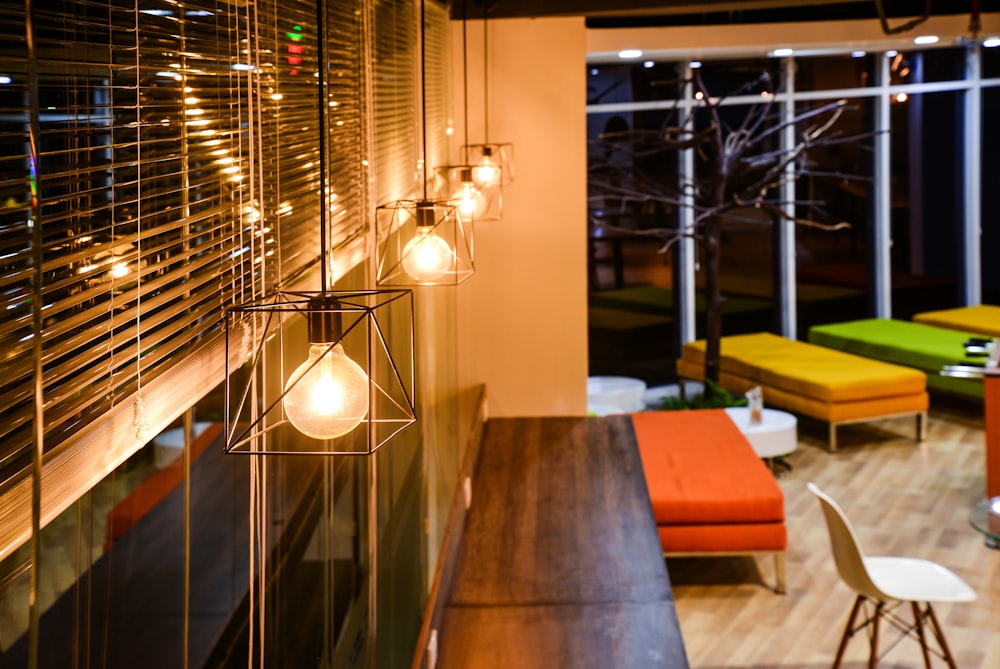 lighted pendant lamp inside room