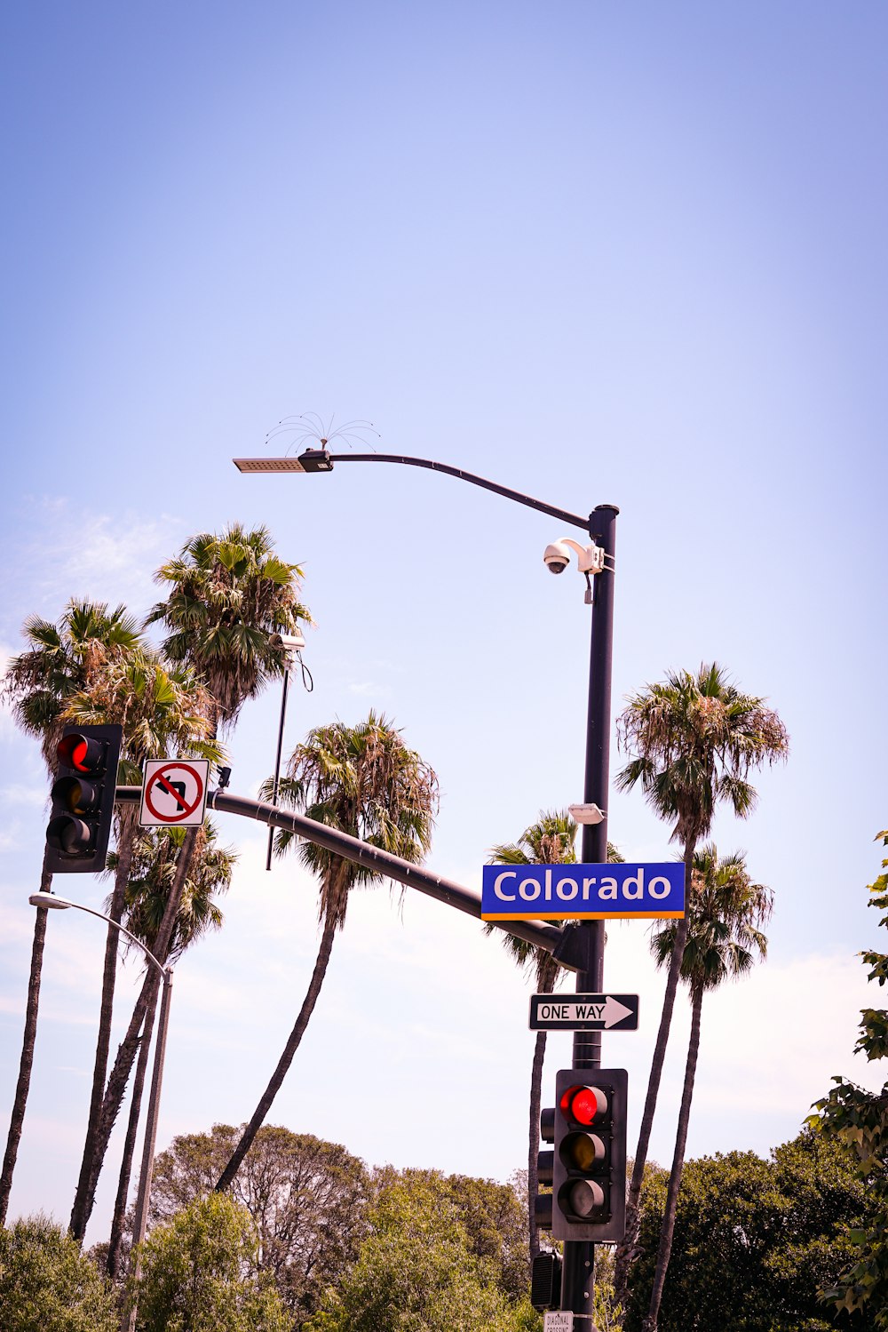 blue Colorado signboard under traffic light