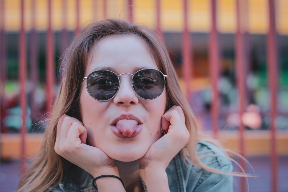 woman showing her tongue