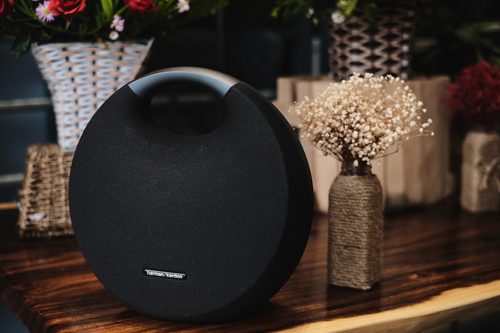 round black Bluetooth speaker