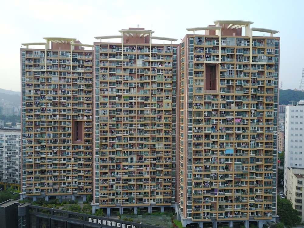 high-angle photography of brown high-rise building