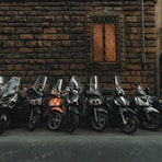 motorcycles park near building