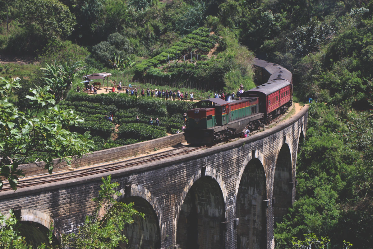 Scenic railway and stone bridge in Ella