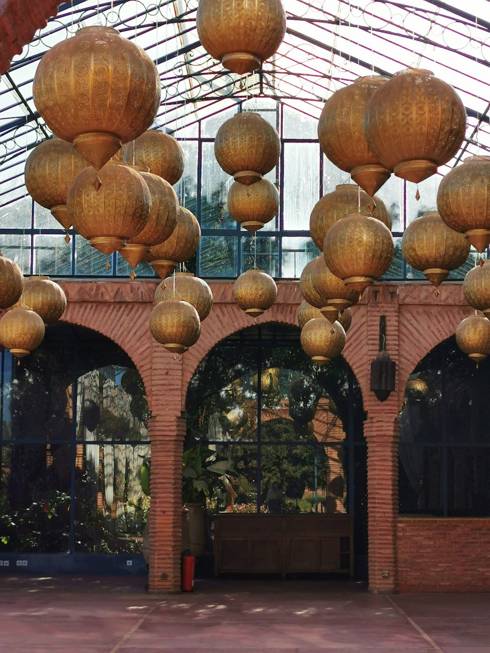 brass-colored hanging ball decors