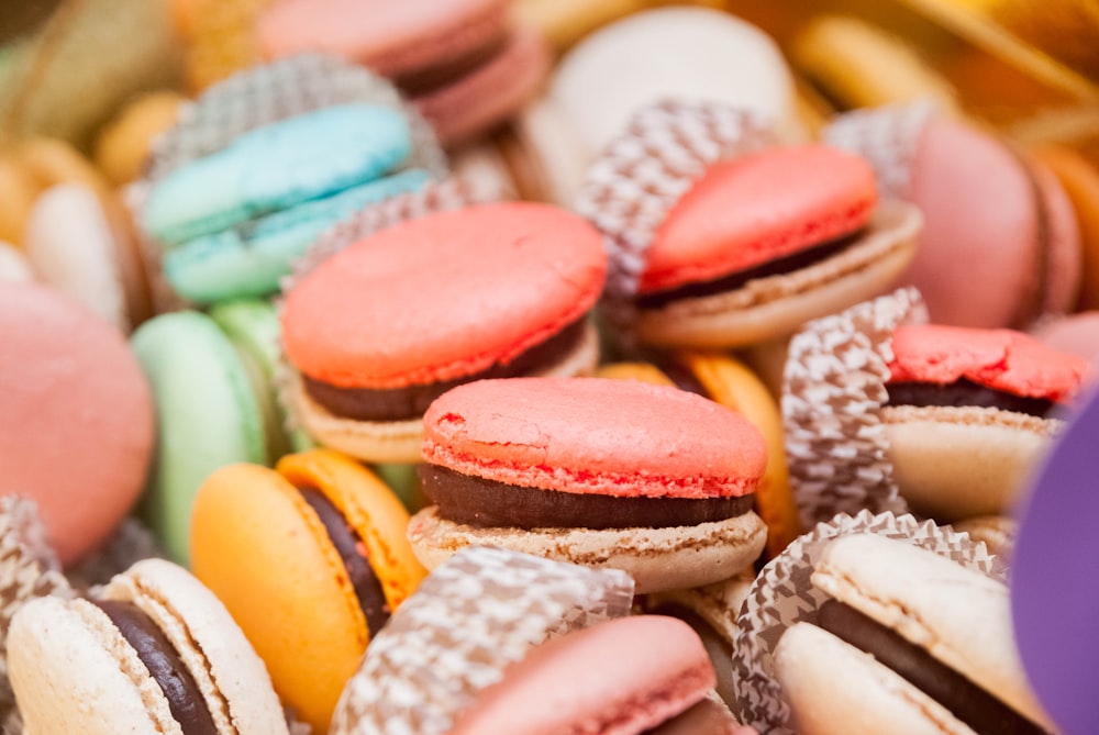 assorted-color macarons