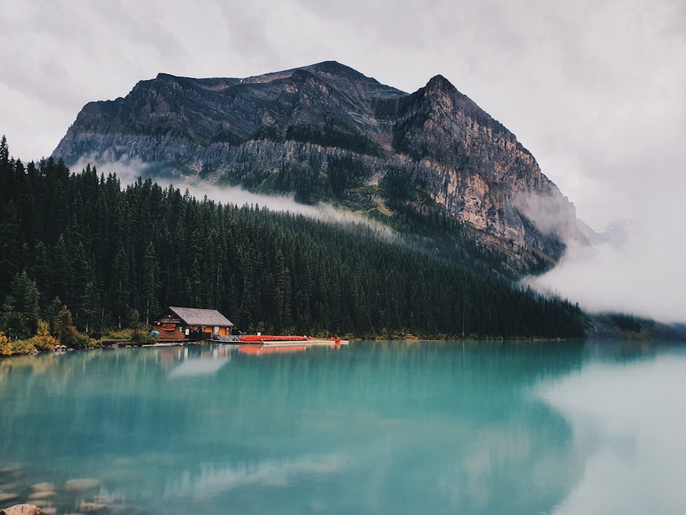 gray mountain near body of water