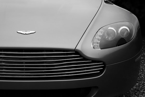 Closeup of the front of an Aston Martin
