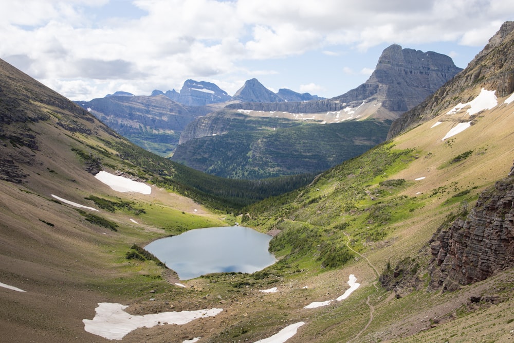 aerial view of lake and valley