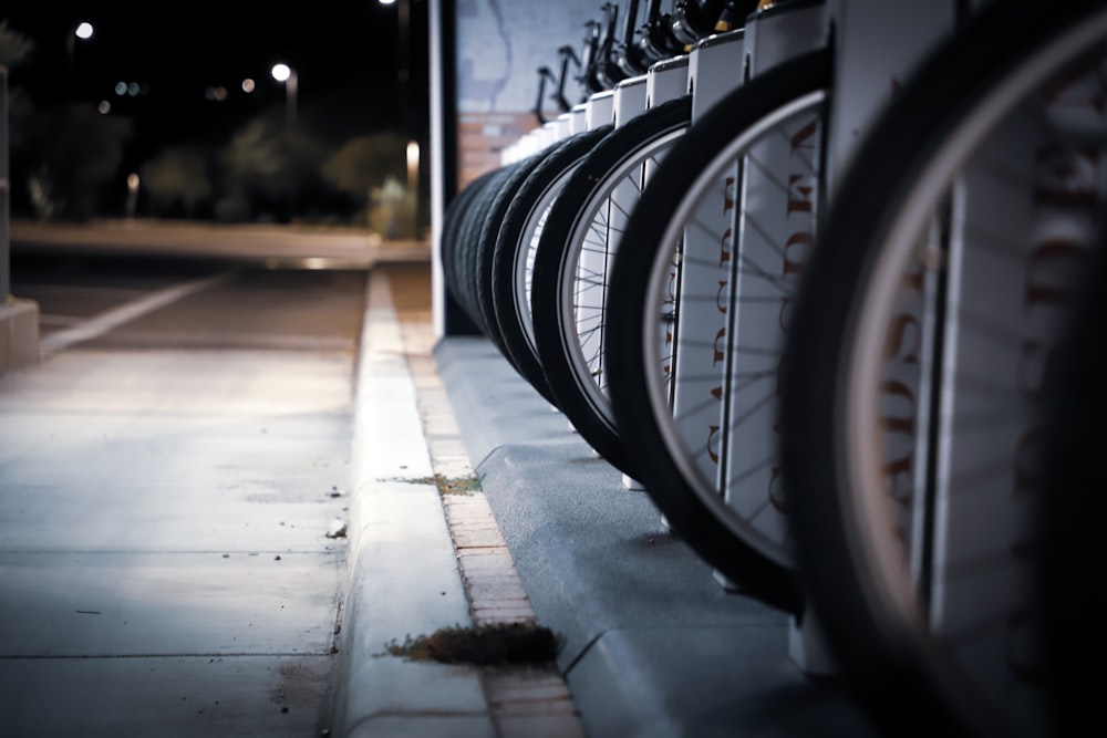 pile of bicycle wheels