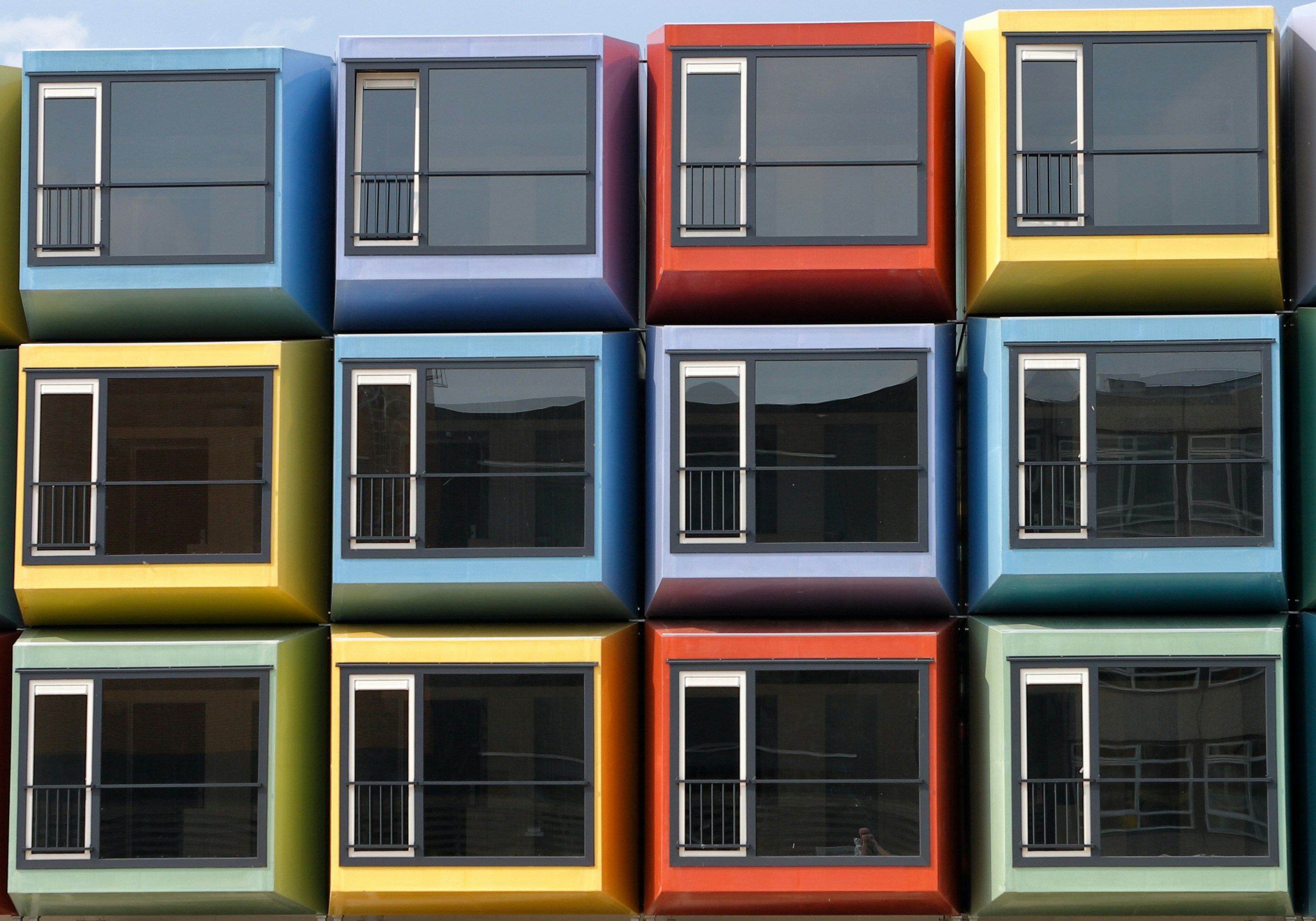 Colorful apartments in a building