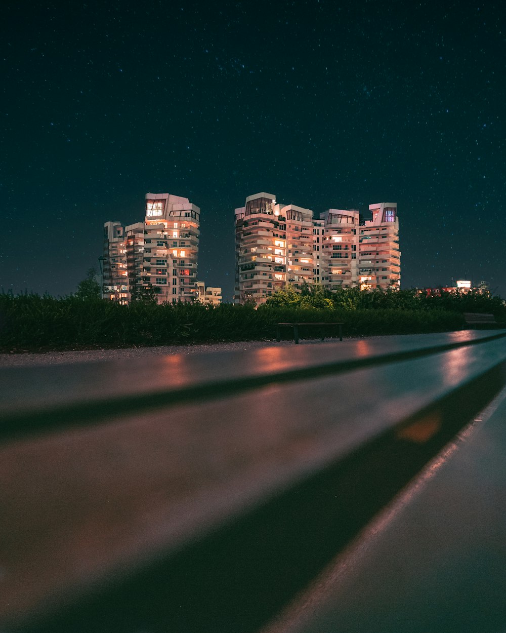 high-rise buildings with lights turned on at night