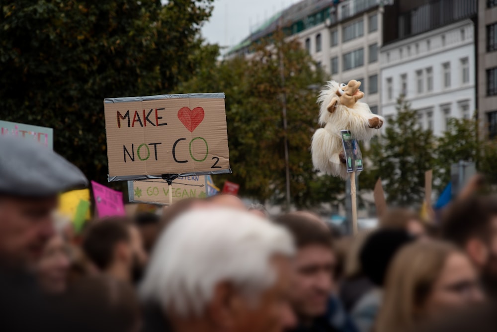 people holding signs and props near buildings during day