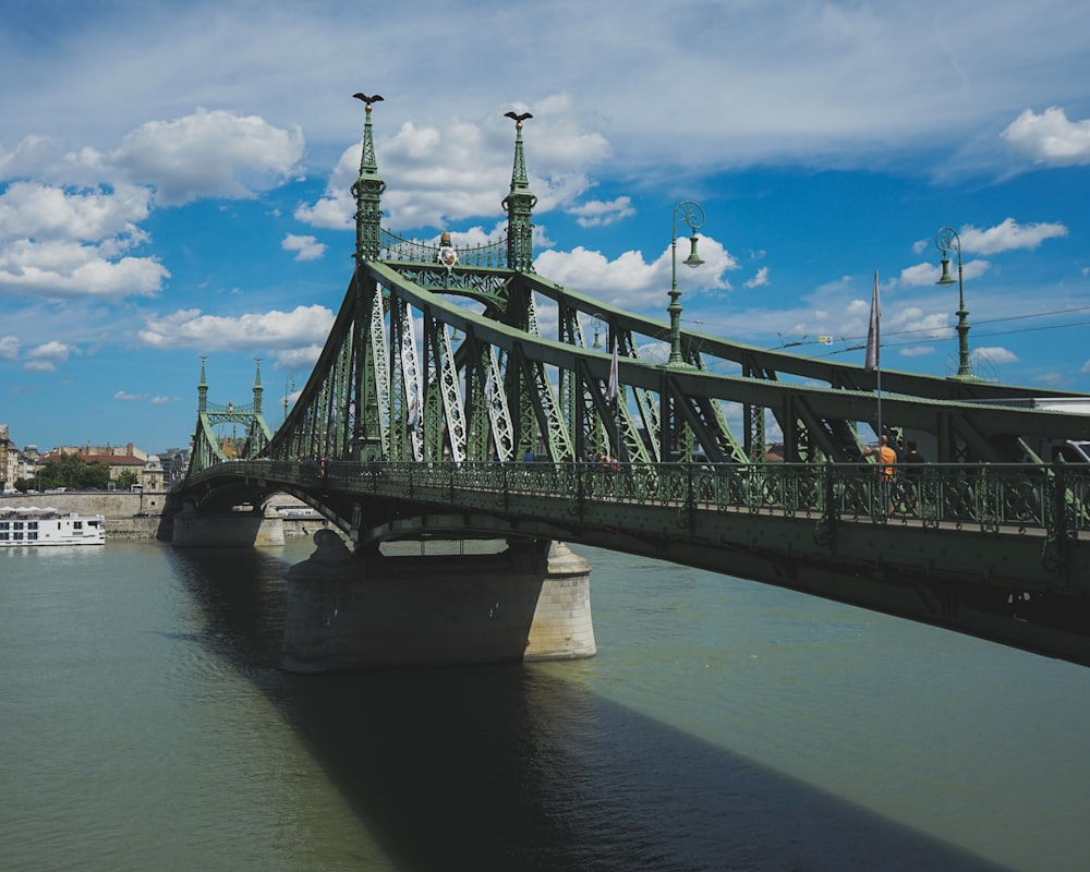 photography of green suspension bridge during daytime