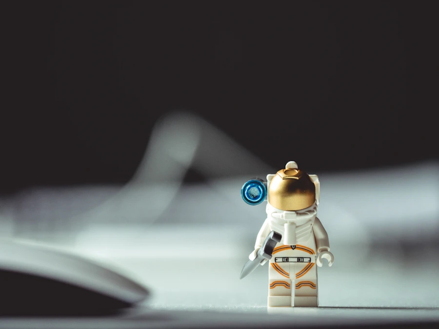 Miniature astronaut in a sci-fi scene