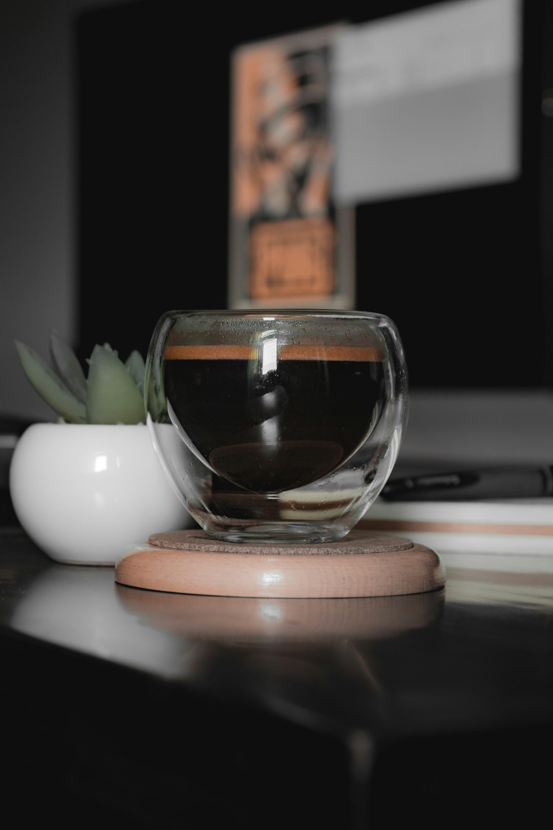 clear glass vase on table