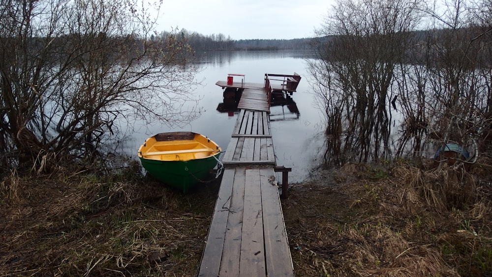 yellow and green canoe