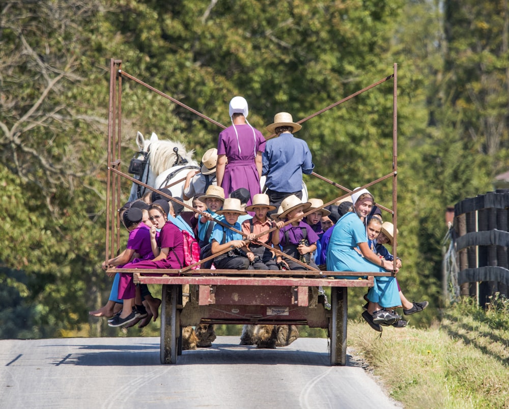 people riding carriage