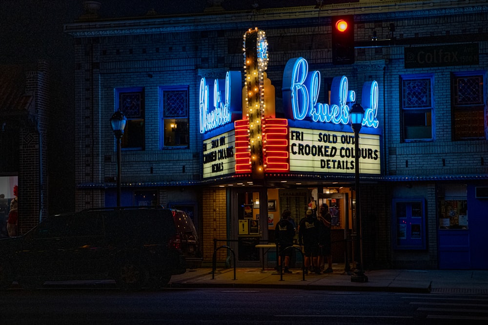 blue and red neon sign