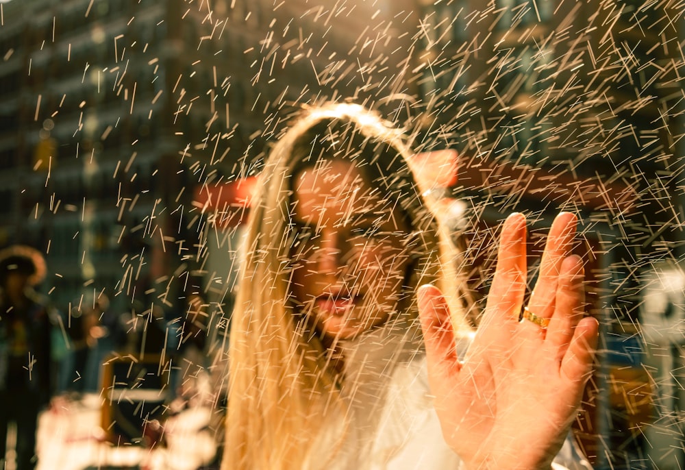 woman wearing white shirt during nighttime