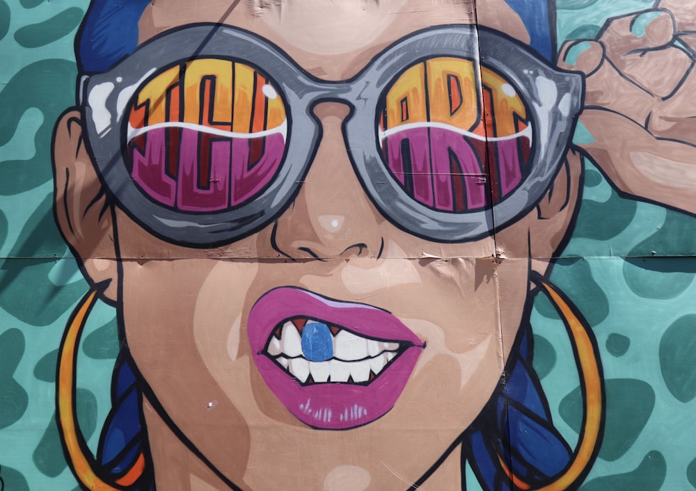 Woman Wearing Sunglasses Mural Painting Photo Free Art Image On