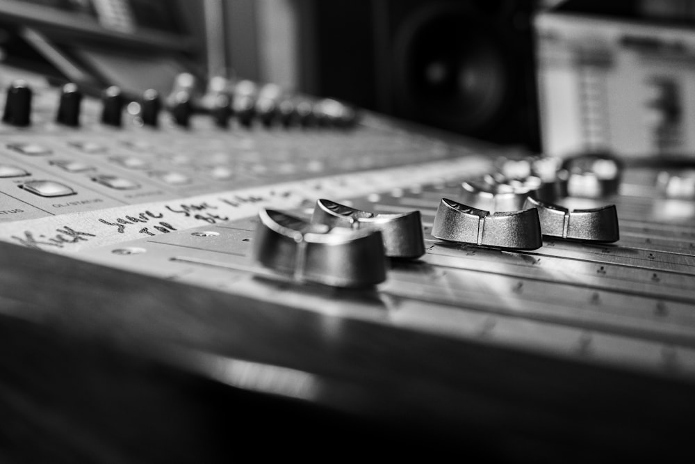 grayscale photo of audio mixer