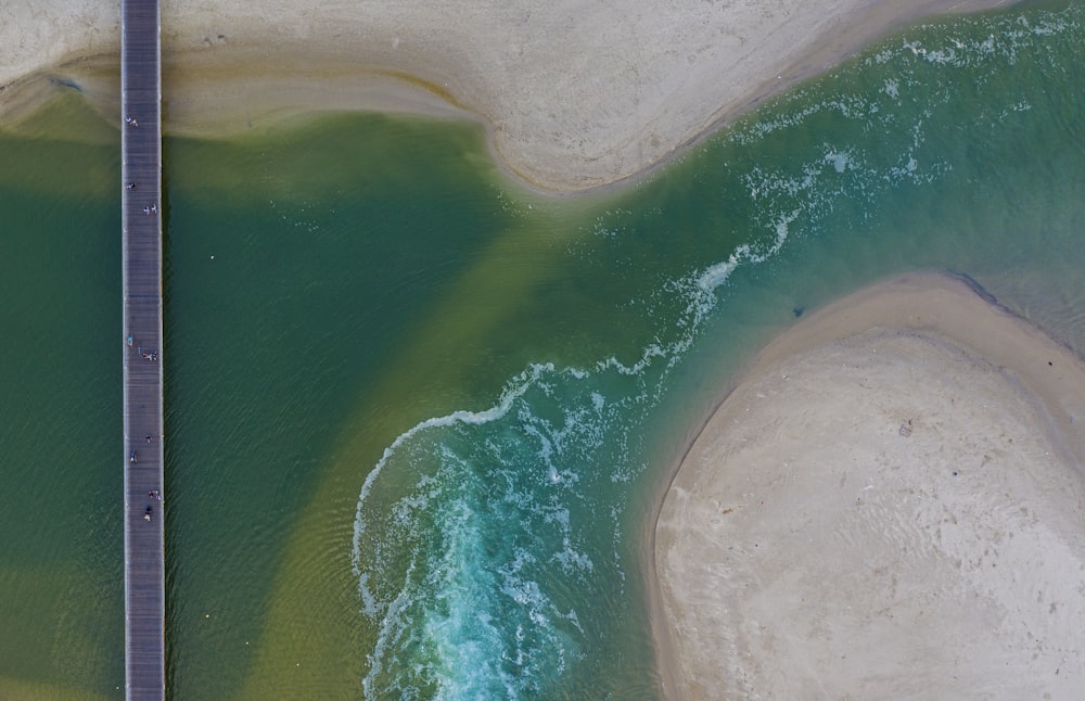 an aerial view of a body of water