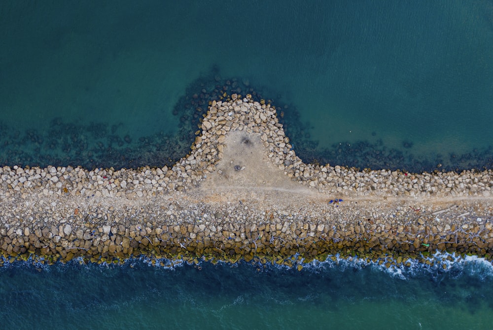 aerial photo of sea wall